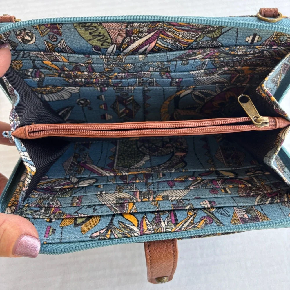 Sakroots Artist Circle Spirit Desert Owl Floral Wristlet Wallet Blue‎ Canvas